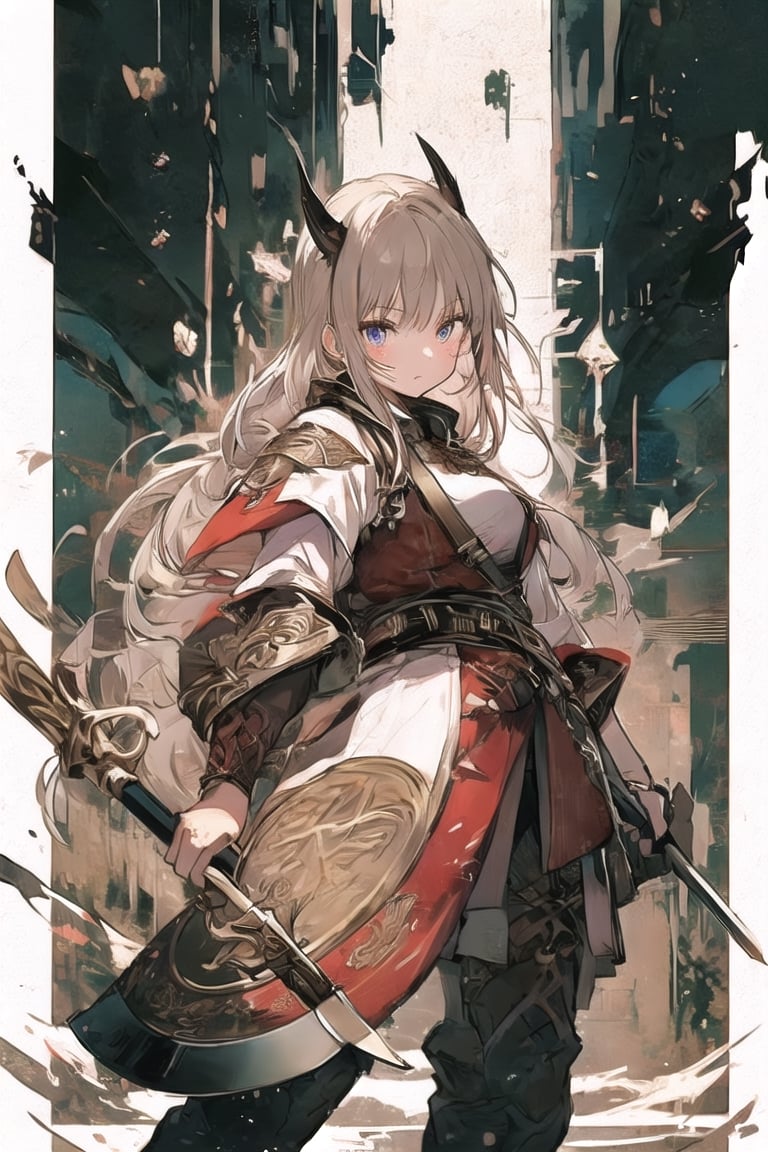 masterpiece､ultra Detailed, hyper Quality, 1  Nordic Viking women Warrior,light brown hair, braded hair,  She is wielding a ax in one hand and a shield in the other.,