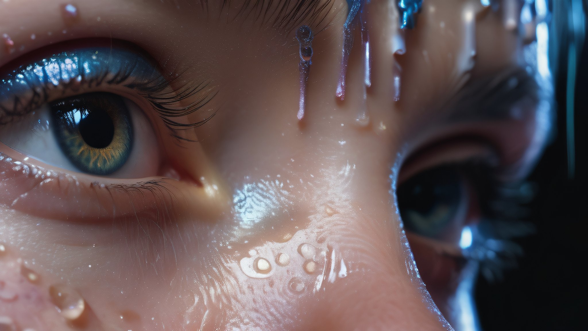 Hyperrealistic art RAW analog photo of a random, synthetic cyber girl, (detailed wet skin:0.8), (looking at viewer:1.2), synthetic electric iris, (sharp focus, hyper detailed, highly intricate:1.20), (natural lighting:1.3), Extremely high-resolution details, vibrant rich colours with professional photographic lighting, realism pushed to extreme, fine texture, incredibly lifelike, cinematic, 35mm film, 35mm photography, film, photo realism, DSLR, 8k uhd, hdr, ultra-detailed, high quality, high contrast