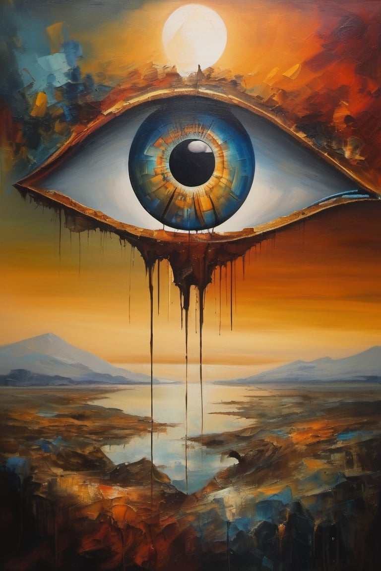 artwork depicting a stunning artistic abstract art oil painting surreal depiction of an eye, pretopasin an bizzare