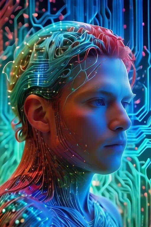 (Line Art), a chaotic entanglement of glass wire forming a proud man's head, ultra-detailed,  8k rendered,  detailmaster2 , scarlet background,  ,3D Mesh,3D mesh digital Matrix,Amidst the dynamic world of 3D design,crystalz,Movie Still,Colorful Binary Code Energy