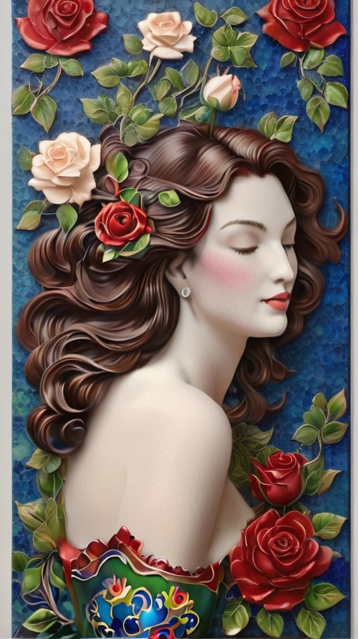 (Cloisonnism) A cloisonnist wall-hanging with fantastic red roses, vivid palette,  intricately textured and extremely subtle detailed,  detailmaster2,  side-light,  high resolution and contrast,  high colour contrast,  deep focus, depth of field,  ultra quality ,Pomological Watercolor