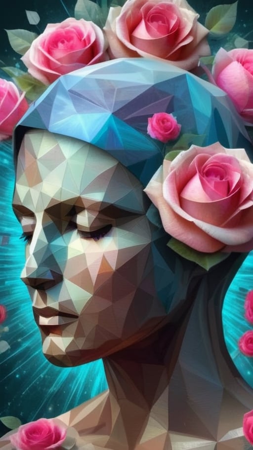 A dramatic All-Rose Collage, of different papers, different looks, different colours, intricately textured, structured and detailed,  deep focus, deep contrast, clear outlines, detailmaster2,  backlight,  dark palette,  ,aw0k collage,digital painting,oil paint,3D Mesh,DonMG30T00nXL, in the style of esao andrews,ral-polygon