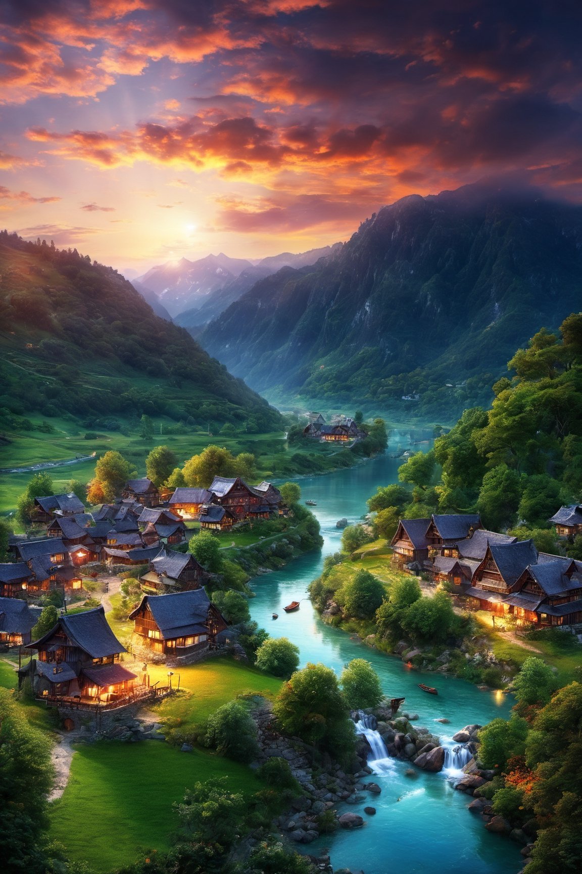 wow2wow,darkness,scenery,villages, rivers, buildings,glowing,
masterpiece, best quality, most detailed, best aesthetics, highest contrast, highest resolution, best details, 8K wallpapers,