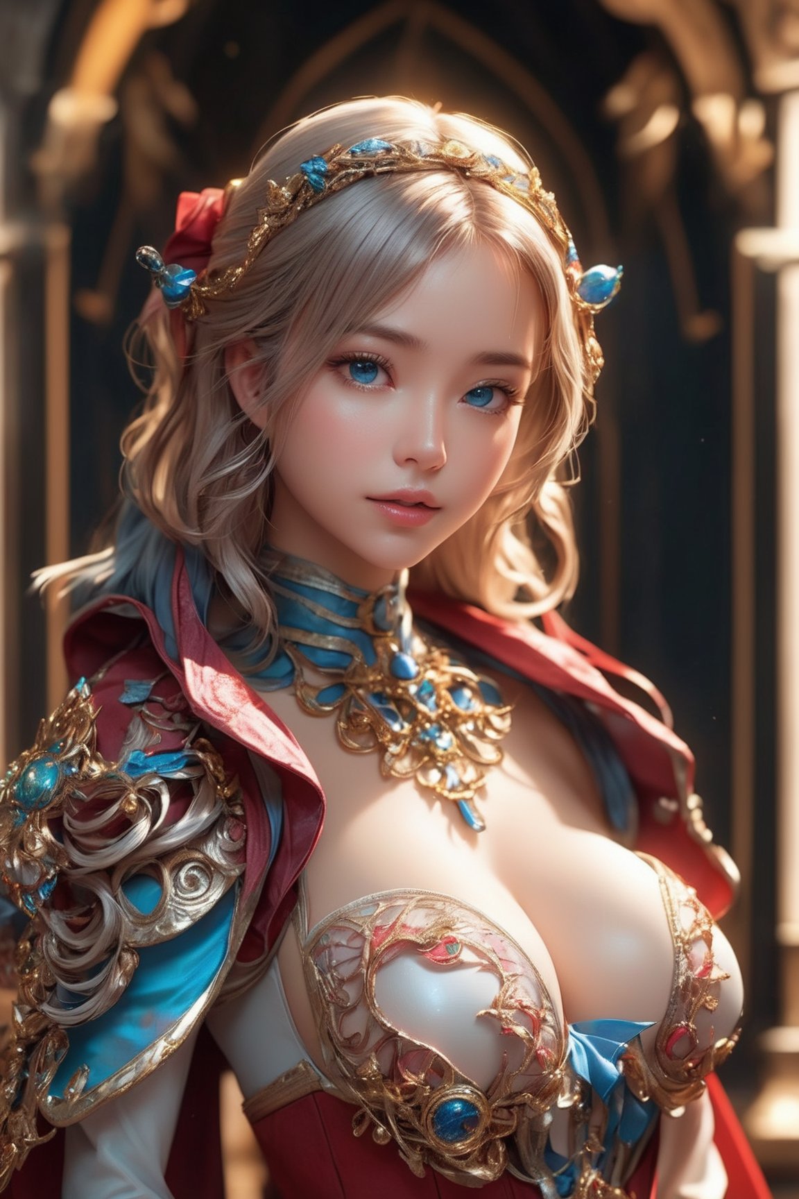 (masterpiece, top quality, best quality, official art, beautiful and aesthetic:1.2), (1girl), huge breasts, extreme detailed,(fractal art:1.3),colorful,highest detailed,zoomout, perfecteyes, random armor:0.5, random hairstyle, RedHoodWaifu,