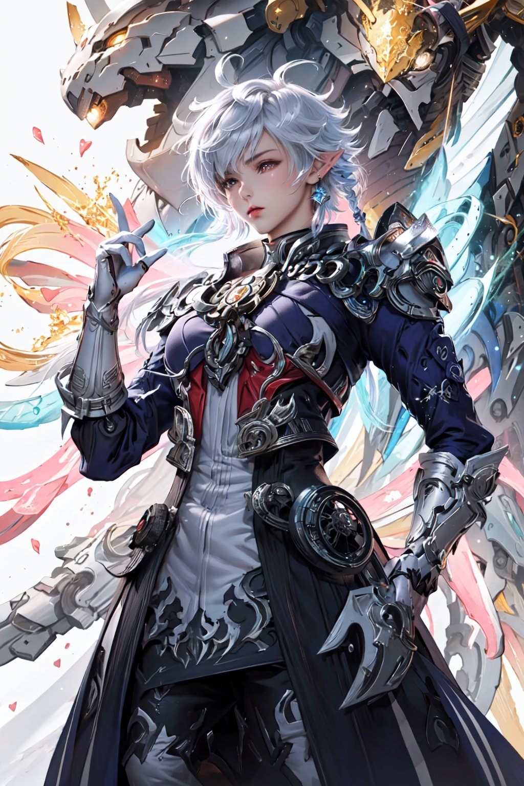 masculine man, (masterpiece, top quality, best quality, official art, beautiful and aesthetic:1.2), (1girl), extreme detailed,(fractal art:1.3),colorful,highest detailed,ppcp,kirara /(genshin impact/),mecha,Alphinaud, cyborgs, owl, beast, 