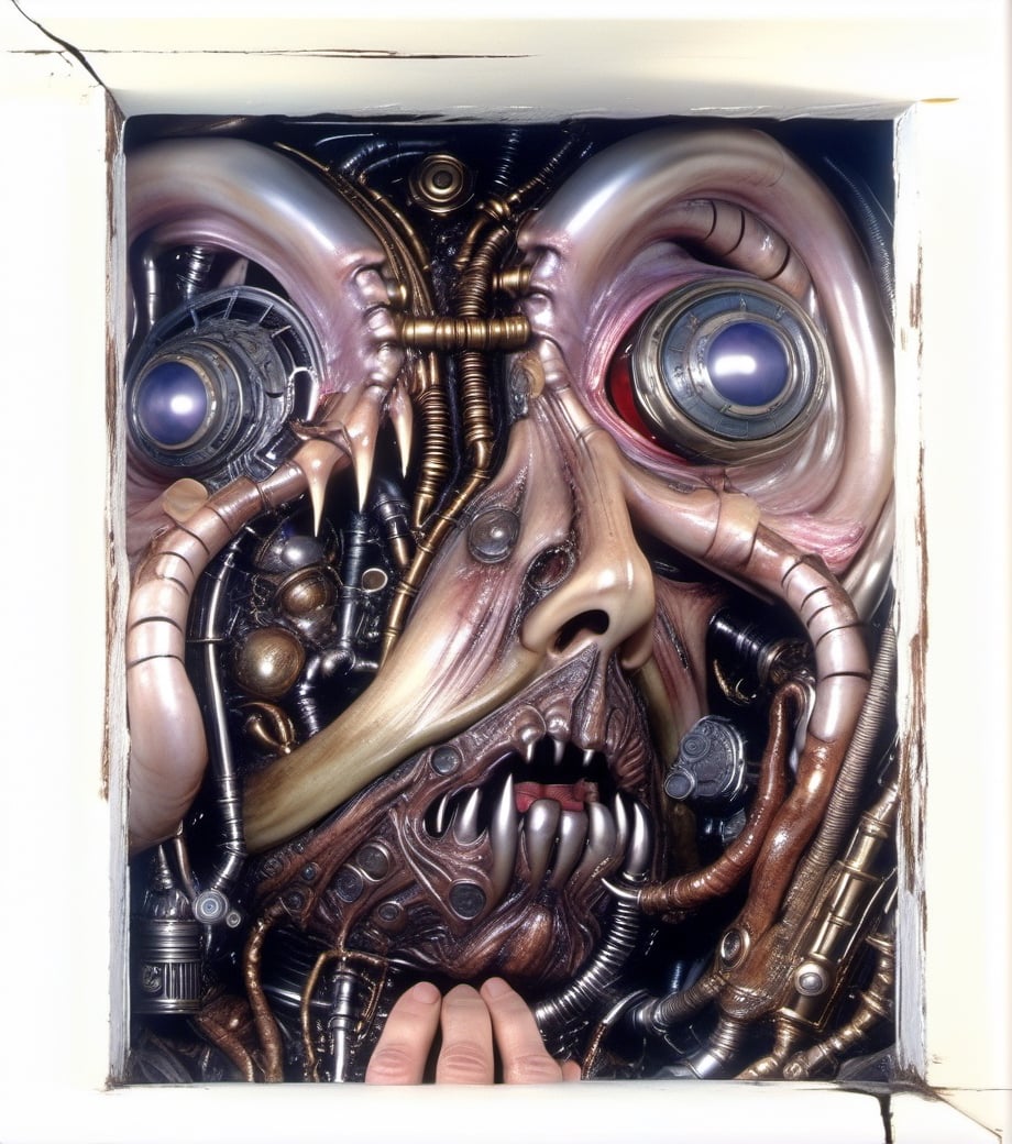 masterpiece, best quality, a photo realistic, mix H.R. Giger and Otto Dix, hyper detailed, bio mechanical, steampunk textures, intricate detail, grotesque,  flesh, violent,  deformed, robotic, cinematic lighting , extremely detailed CG,  setting,biopunk style,biopunk