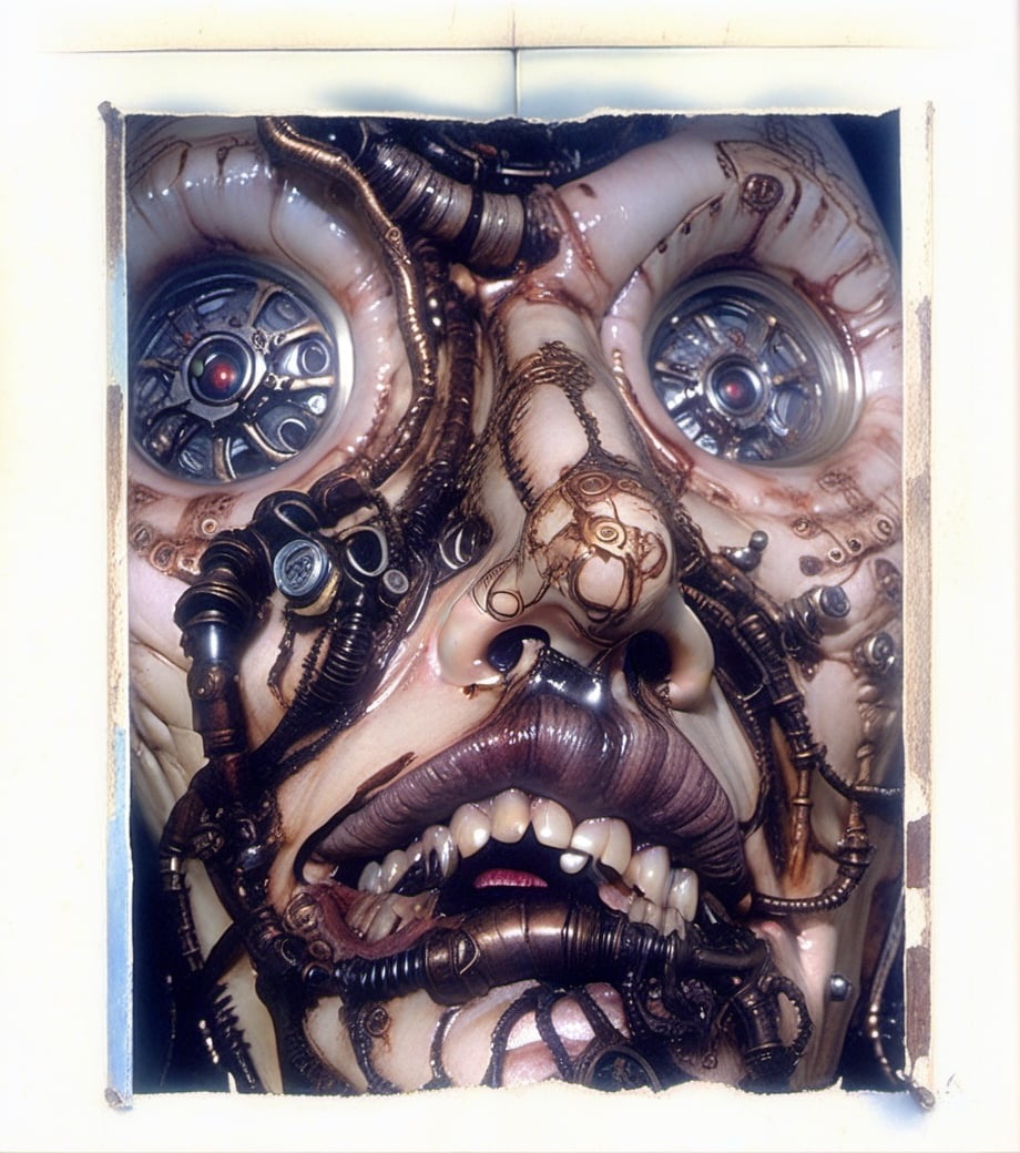 masterpiece, best quality, a photo realistic, mix H.R. Giger and Otto Dix, hyper detailed,  bio mechanical, steampunk textures, intricate detail, grotesque, rococo embossed decoration, include islamic typography, flesh, violent,  deformed, robotic, cinematic lighting , extremely detailed CG,  setting,biopunk style,biopunk