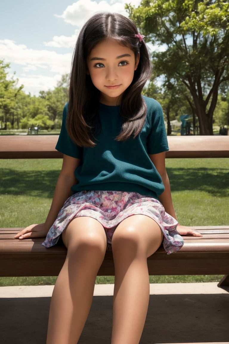 Creepshots Scenario: In a park, I capture a candid photo of a tween girl sitting with open legs on a bench, enjoying a moment that she didn't realize was being photographed.