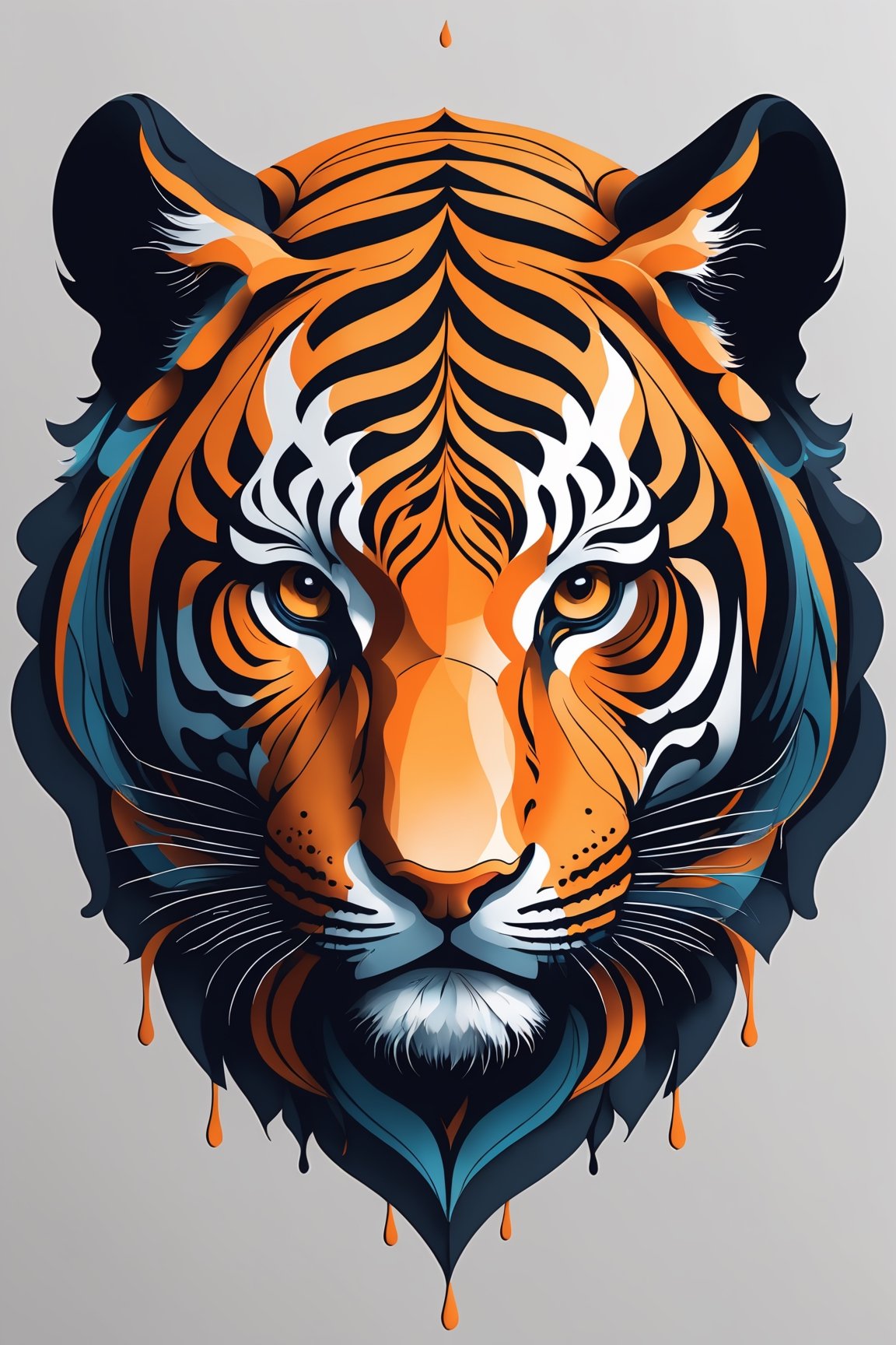 Intricate vector illustration design of a tiger for t-shirt, 3-6-9 pattern. Elegant, sophisticated, intricate line work, ornate details, muted color scheme, subtle gradients. Art and mathematics fusion, hyper detailed, trending at artstation, sharp focus, studio photography, intricate detail, highly detailed, centered, perfect symmetrical, black color background,dripping paint
