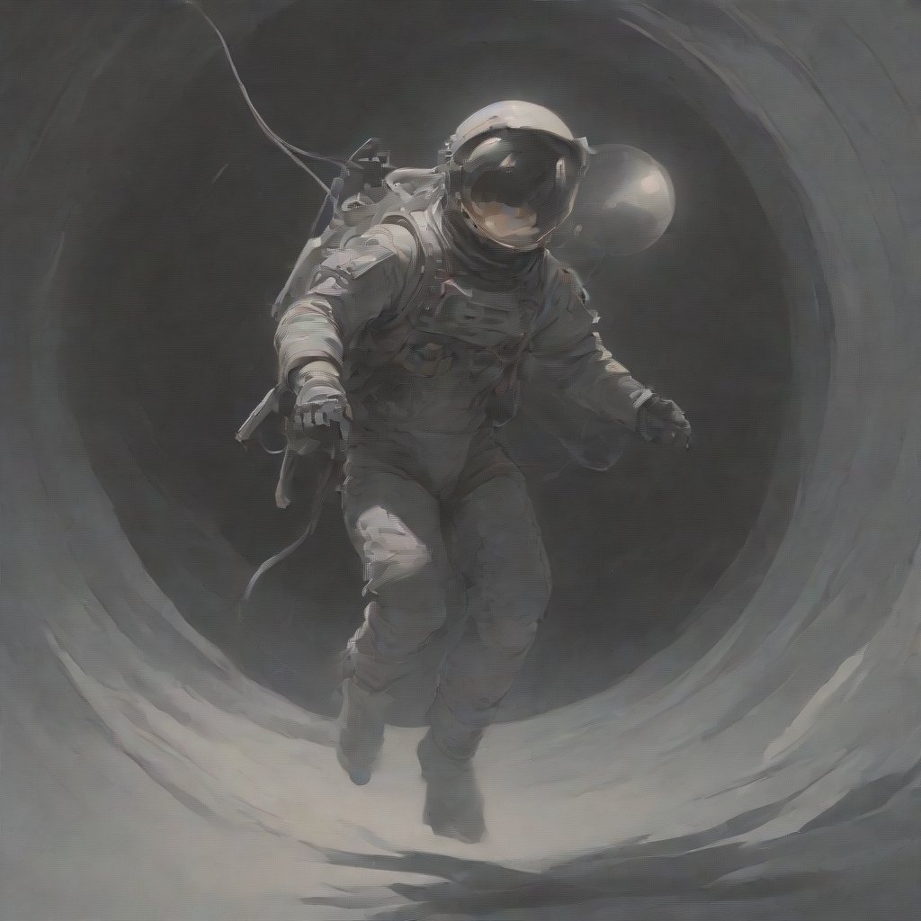 Image: Astronaut in a sleek spacesuit against the backdrop of a massive, swirling black hole.
Descriptive Keywords: Time-bending, gravitational, intense, exploration, unknown.
Camera Type: Advanced mirrorless camera.
Camera Lens Type: Prime lens.
Time of Day: Artificial lighting, simulating daytime.
Style of Photograph: Futuristic, mind-bending.
Type of Film: (Digital)