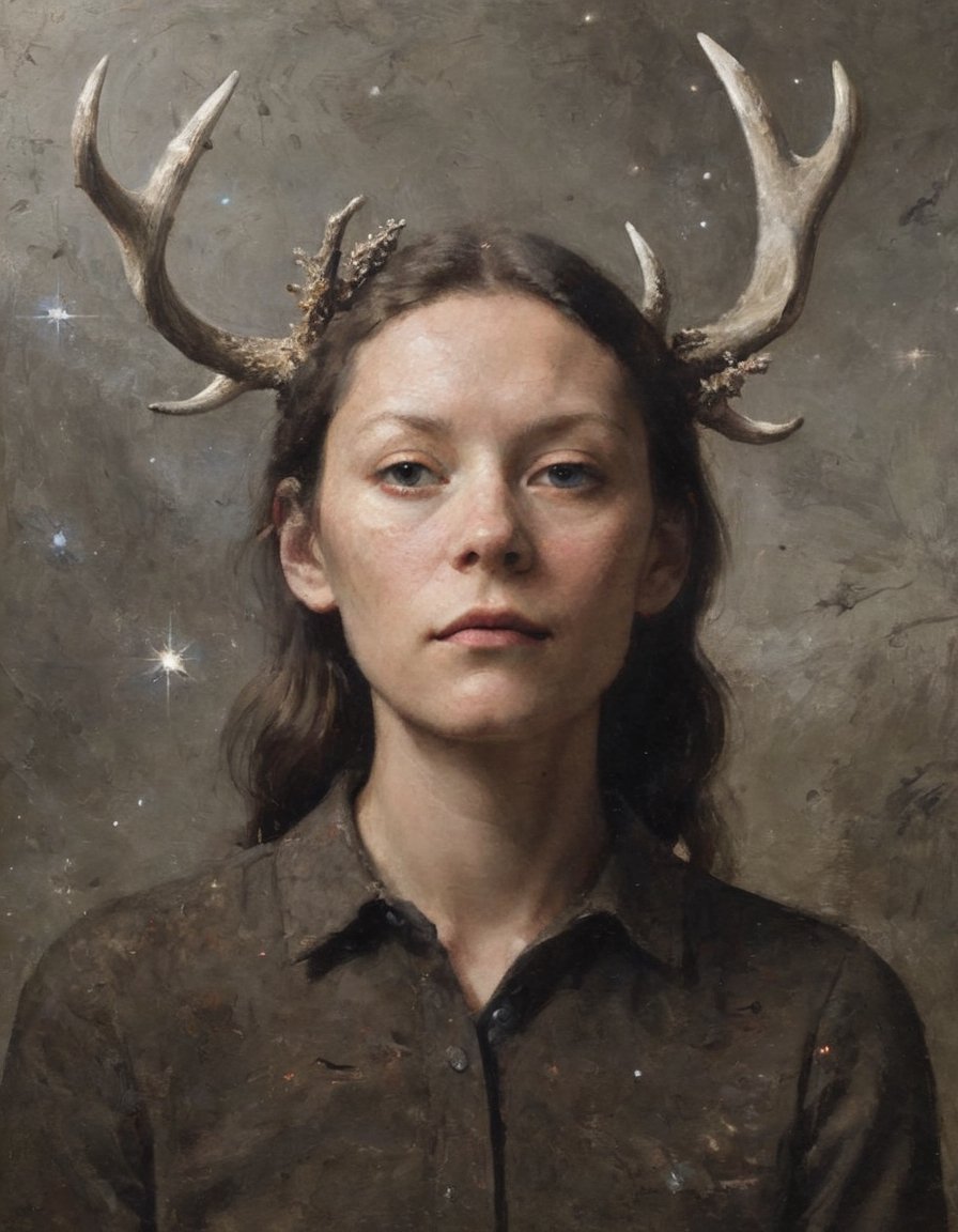 Portrait inspired by galaxies and antlers by Andrew Wyeth