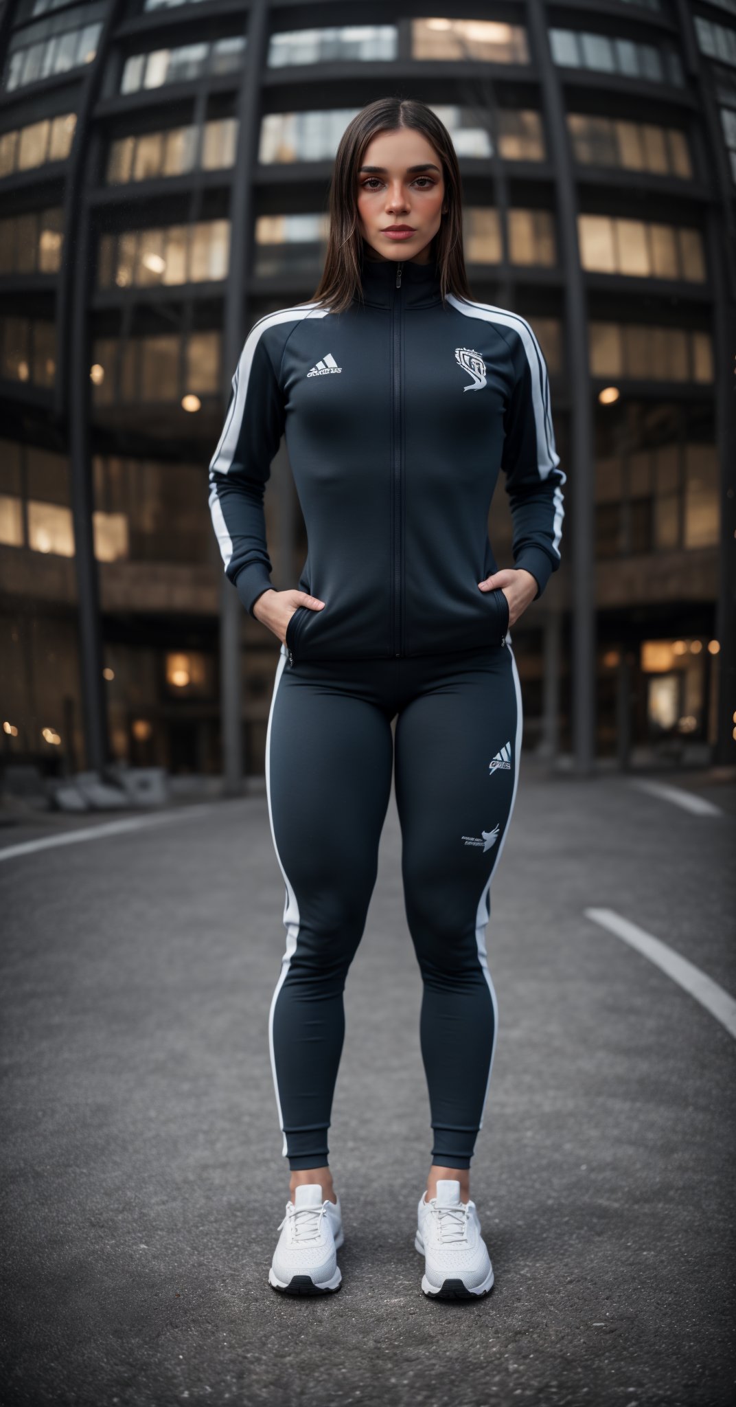 score_9, score_8_up, score_7_up woman, (solo, shot full_body :1.35), (looking at viewer), focused, BREAK detailed, Posing for the camera, (in the style of realistic hyper - detailed. full-body, realistic dark track suit, thick_legs, trainners),

(cityscape, outdoors, night, blurry background).  (( FishEye View )), awesome scheme color, volumetric lightining, Atmospheric Lighting, Studio Lighting