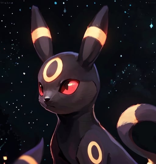 centered, award winning photo, (looking at viewer:1.2), |  Umbreon_Pokemon, |starry night, moon, | bokeh, depth of field, cinematic composition, 