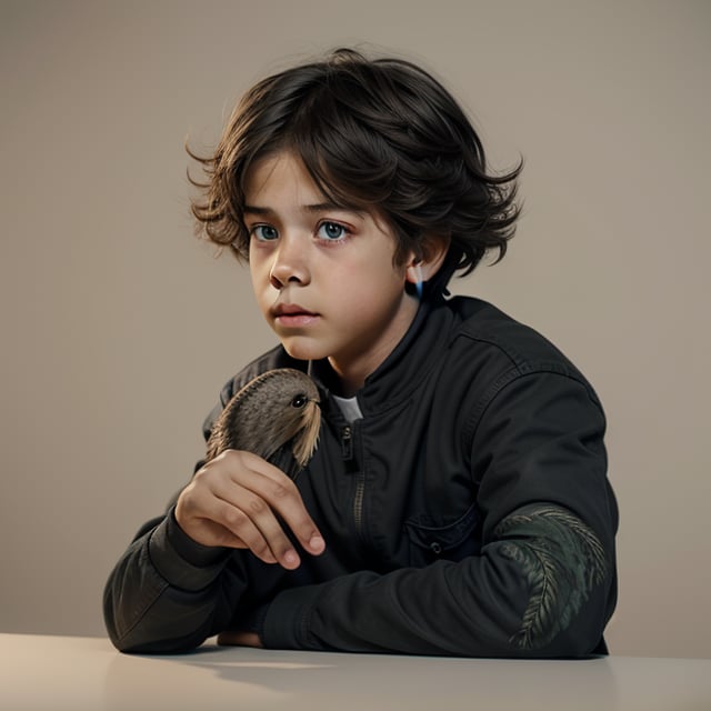 realistic feathers, , 1 hensome boy, light on the face, green eyes, cinematic lighting,Movie Still,perfecteyes