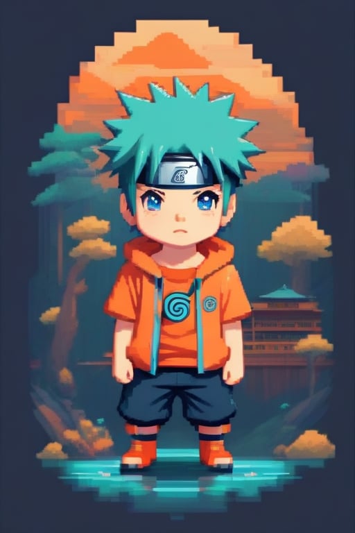 1 boy, naruto,lofi,pixel art,tshirt design