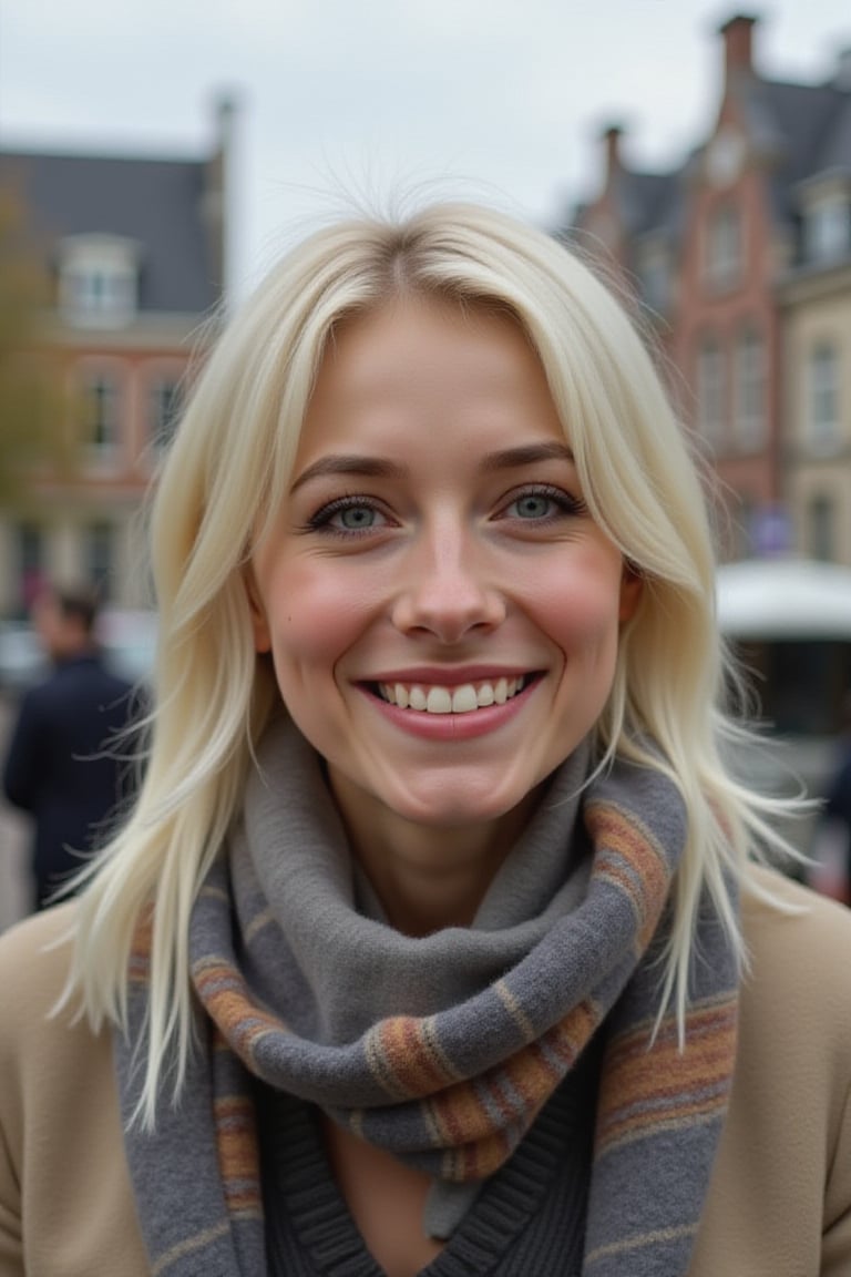 Blonde, acting as private tourguide in The Hague, showing the Binnenhof.  