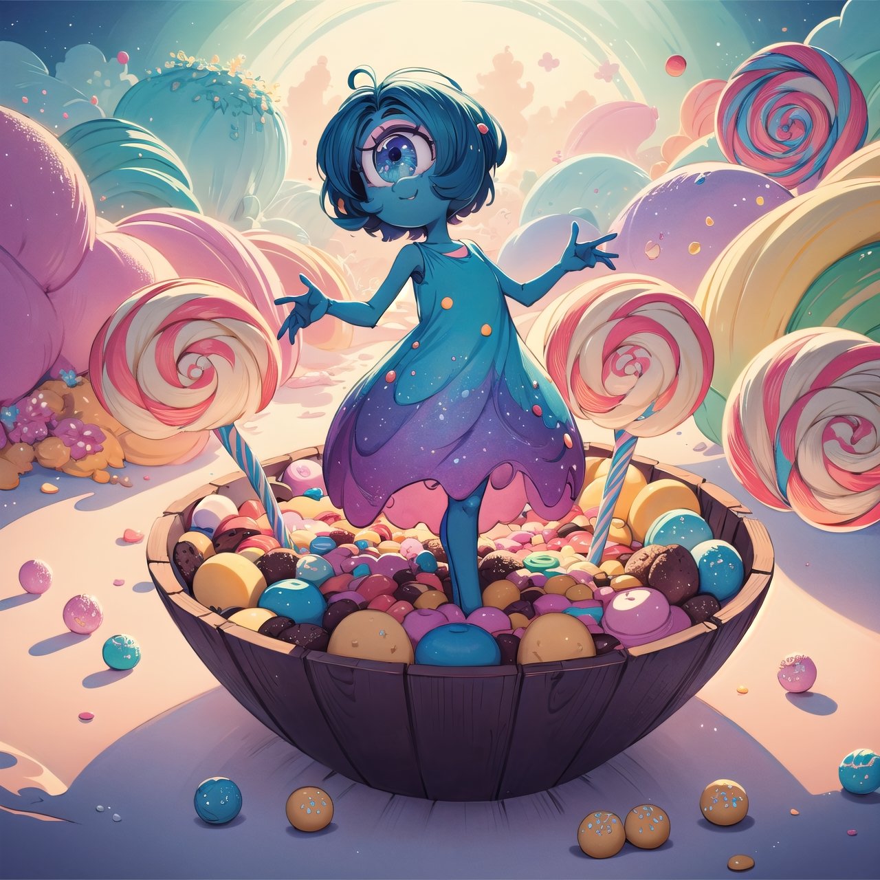 (masterpiece, best quality:1.2), 8k, top quality, cryptids, cookie with a cute face made of candy, in the style of pixar, plant, scenery, highly detailed, 3d, beautiful, personification, deep depth of field, adorable, cute, (gradients), sweet, shiny, delicious, bloom, volumetric lighting, (fantasy), candyland, smooth, extremely detailed,cryptids,retro artstyle,rha30,Circle,rayearth,traditional media