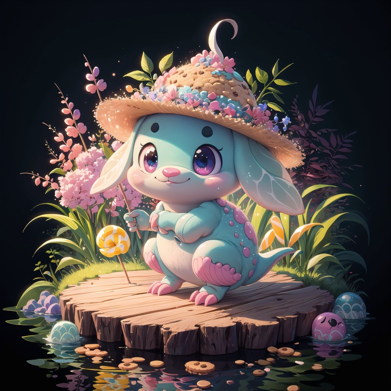 (masterpiece, best quality:1.2), 8k, top quality, cryptids, cookie with a cute face made of candy, in the style of pixar, plant, scenery, highly detailed, 3d, beautiful, personification, deep depth of field, adorable, cute, (gradients), sweet, shiny, delicious, bloom, volumetric lighting, (fantasy), candyland, smooth, extremely detailed,cryptids,retro artstyle,rha30