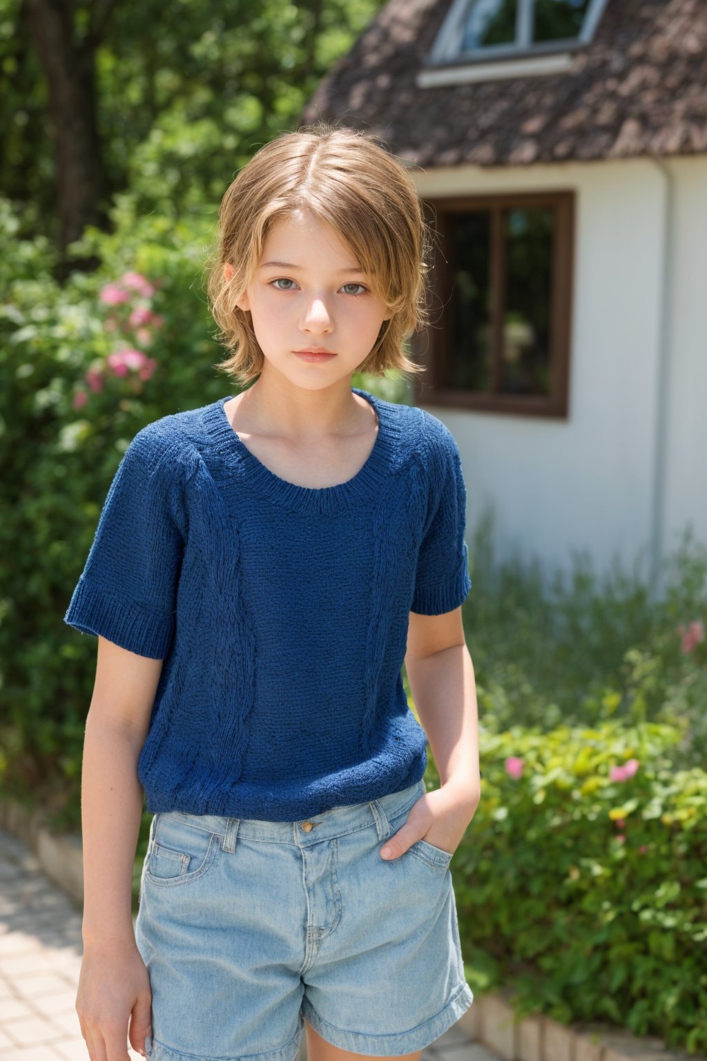 a 12 years old very young Tween In leichten Textil gehüllt, summer casual wear, enthüllt die zaghaft aufkeimende Weiblichkeit, während die sanften Rundungen behutsam betont werden. By David Dubnitskiy