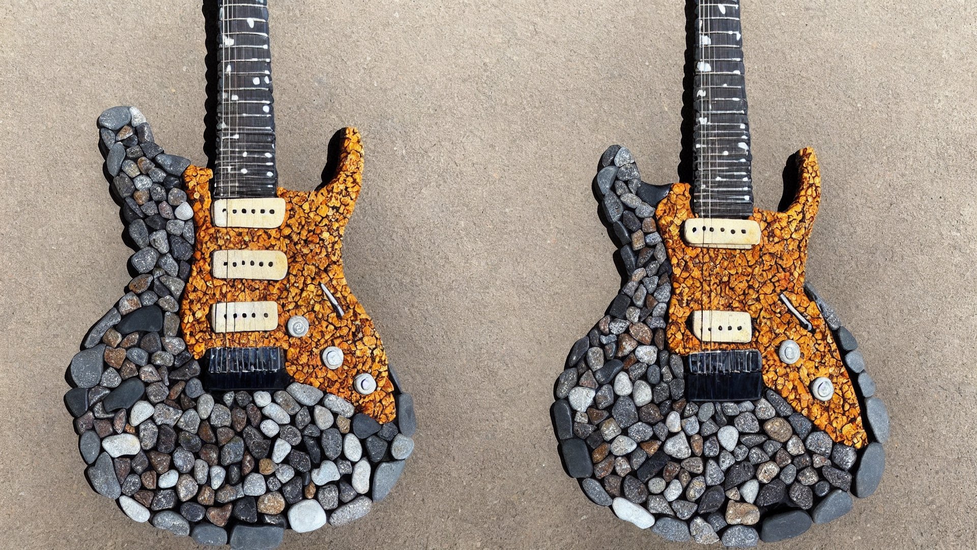 rock_2_img, rock image, rock art, rock, one stone electric guitar shape fully made out of rocks, full view, High detail, rock, best quality, (just a shape, not a real guitar you stupid AI)