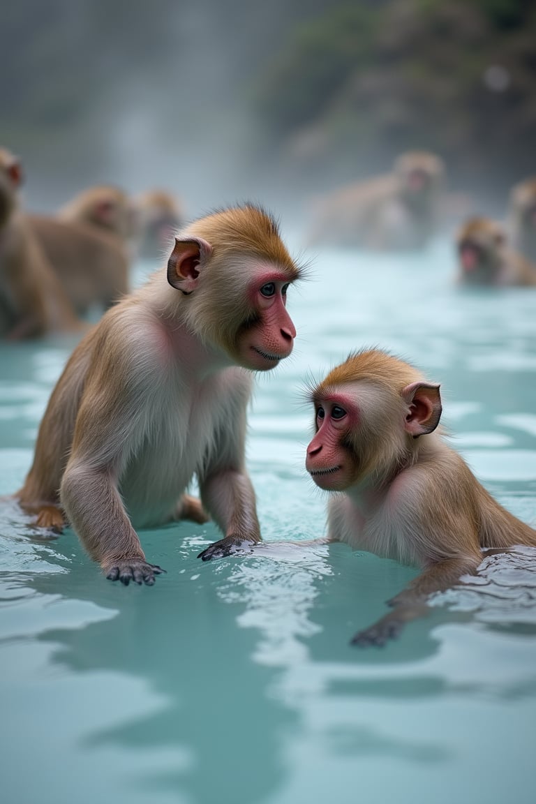 Jigokudani Monkey Park, a group of Japanese wild macaques bathing in hot springs