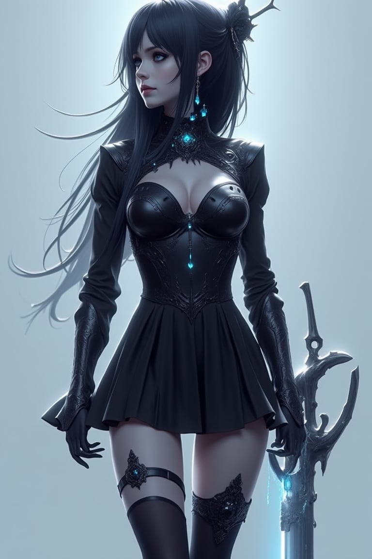 minimalis and simple, WLOP style, ghostblade, thighhighs,  woman, gothic,  fantastic,  Unreal Enginer 5,