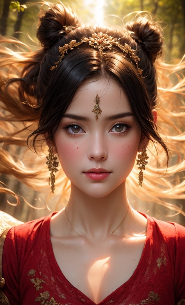 1girl, epic style,sweat on the body,Aphrodite goddess ,Greek mythology,lecherous smiling face,king, army, war ,wide,(blood, meditate, fantastic forest background), Many strands ancient characters of softlight enter the body, smock, fog, aurora, looking_at_viewer, rim lighting, vibrant details, hyper-realistic, hand, facial muscles, elegant, super detailed, super realistic, super fine detail depiction, high resolution, abstract beauty, stand, approaching perfection, 