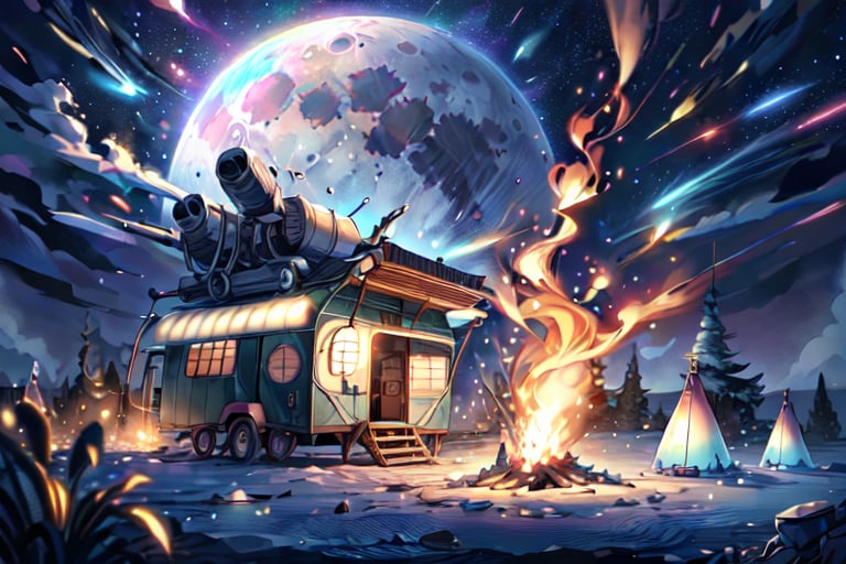 camping on the moon, beautiful, Science Fiction,yofukashi background,