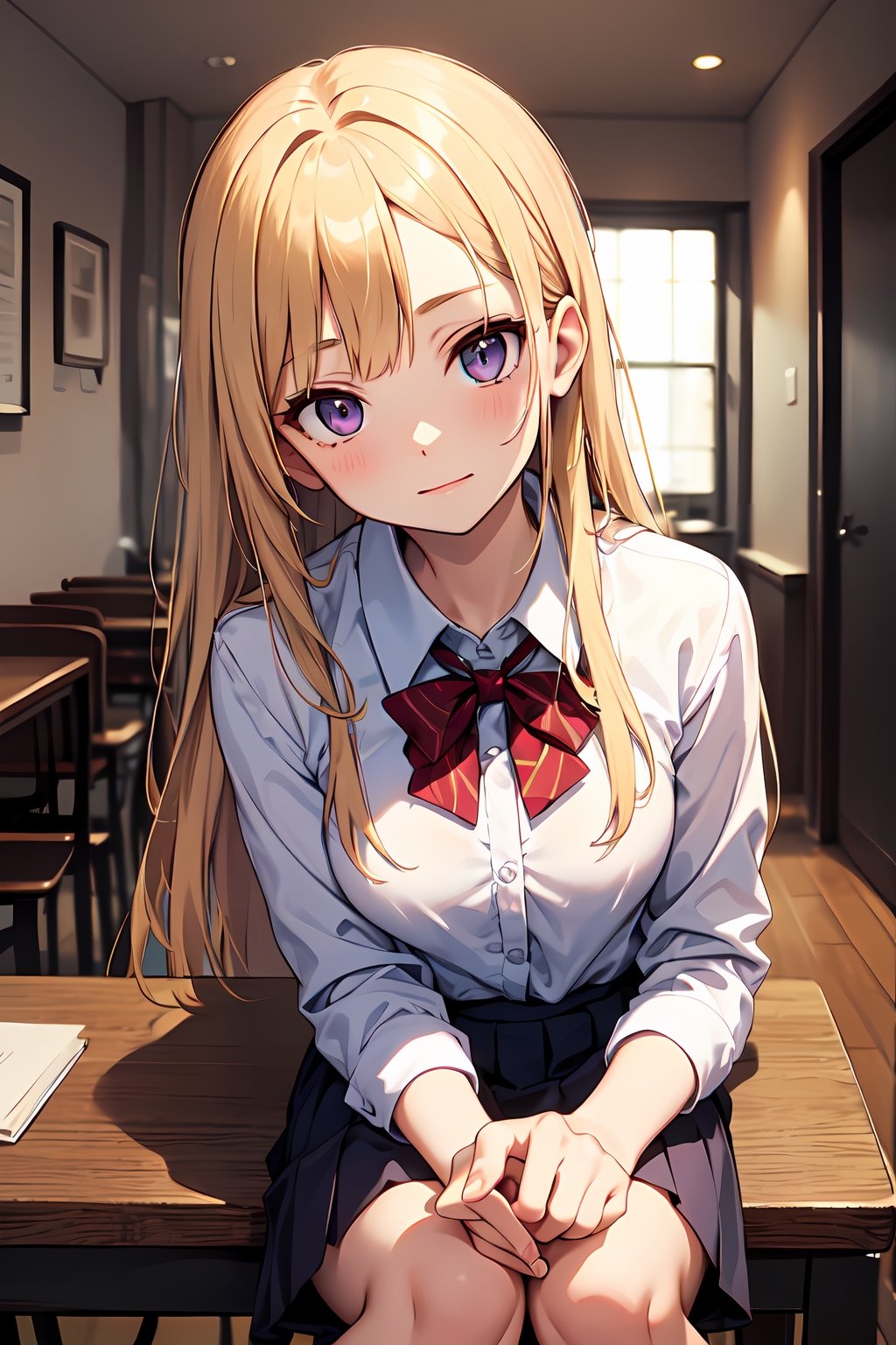 (absurdres,  highres,  ultra detailed,  high resolution: 1.1)
BREAK
1girl, solo, medium breasts, POV dating, upturned eyes,
BREAK
blonde hair, purple eyes,
BREAK
school uniform,
BREAK
cafe, coffee, sitting, table, looking at viewer,
BREAK
nice hands, perfect hands,