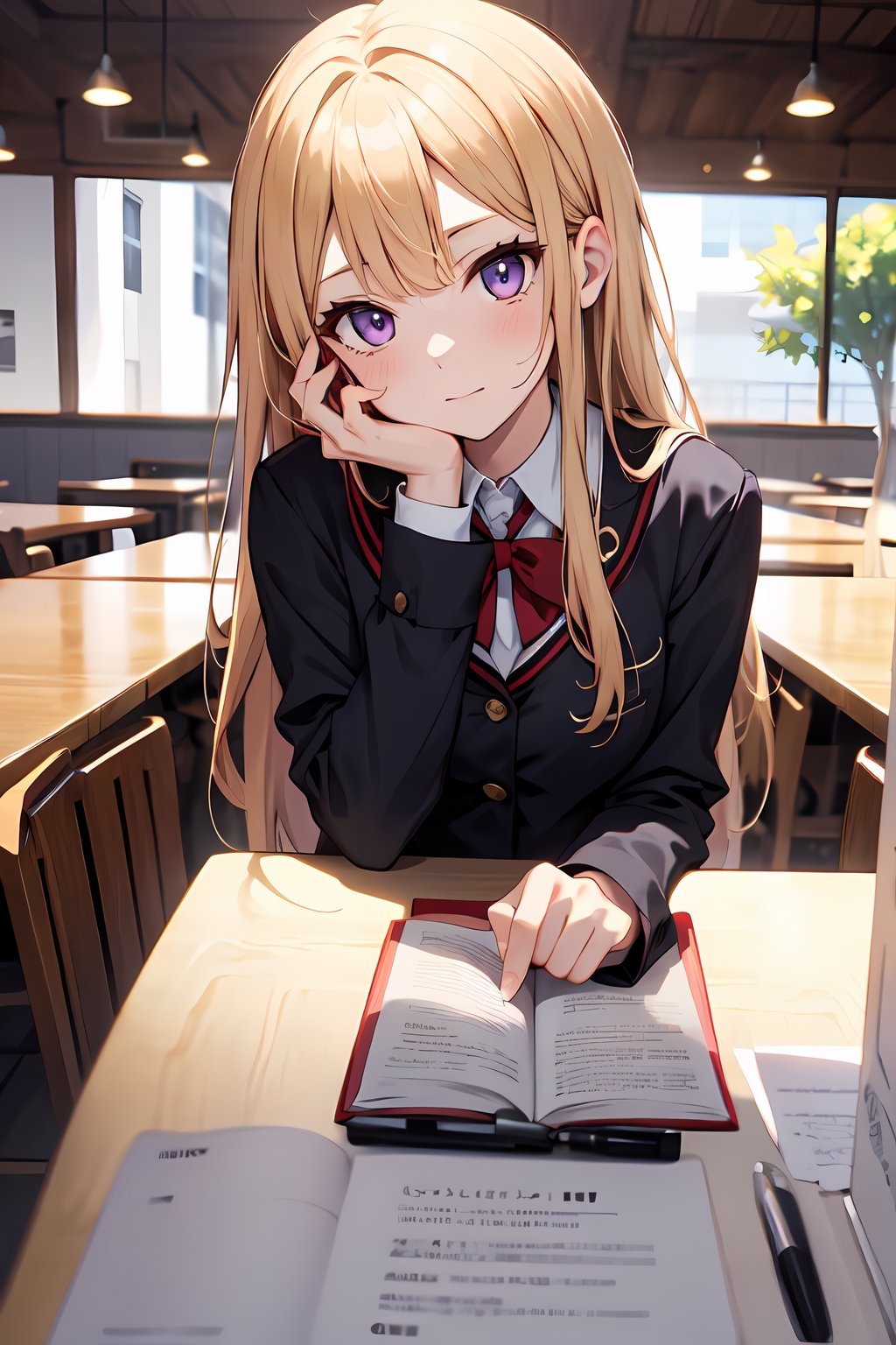 (absurdres,  highres,  ultra detailed,  high resolution: 1.1)
BREAK
1girl, solo, medium breasts, POV dating, upturned eyes,
BREAK
blonde hair, purple eyes,
BREAK
school uniform,
BREAK
cafe, coffee, sitting, table, looking at viewer,
BREAK
nice hands, perfect hands,