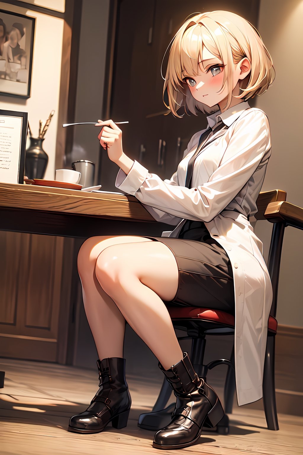 (absurdres,  highres,  ultra detailed,  high resolution: 1.1)
BREAK
1girl,  solo, medium breasts,
BREAK
blonde hair, short hair, skirt, boots,
BREAK
nice hands,  perfect hands,