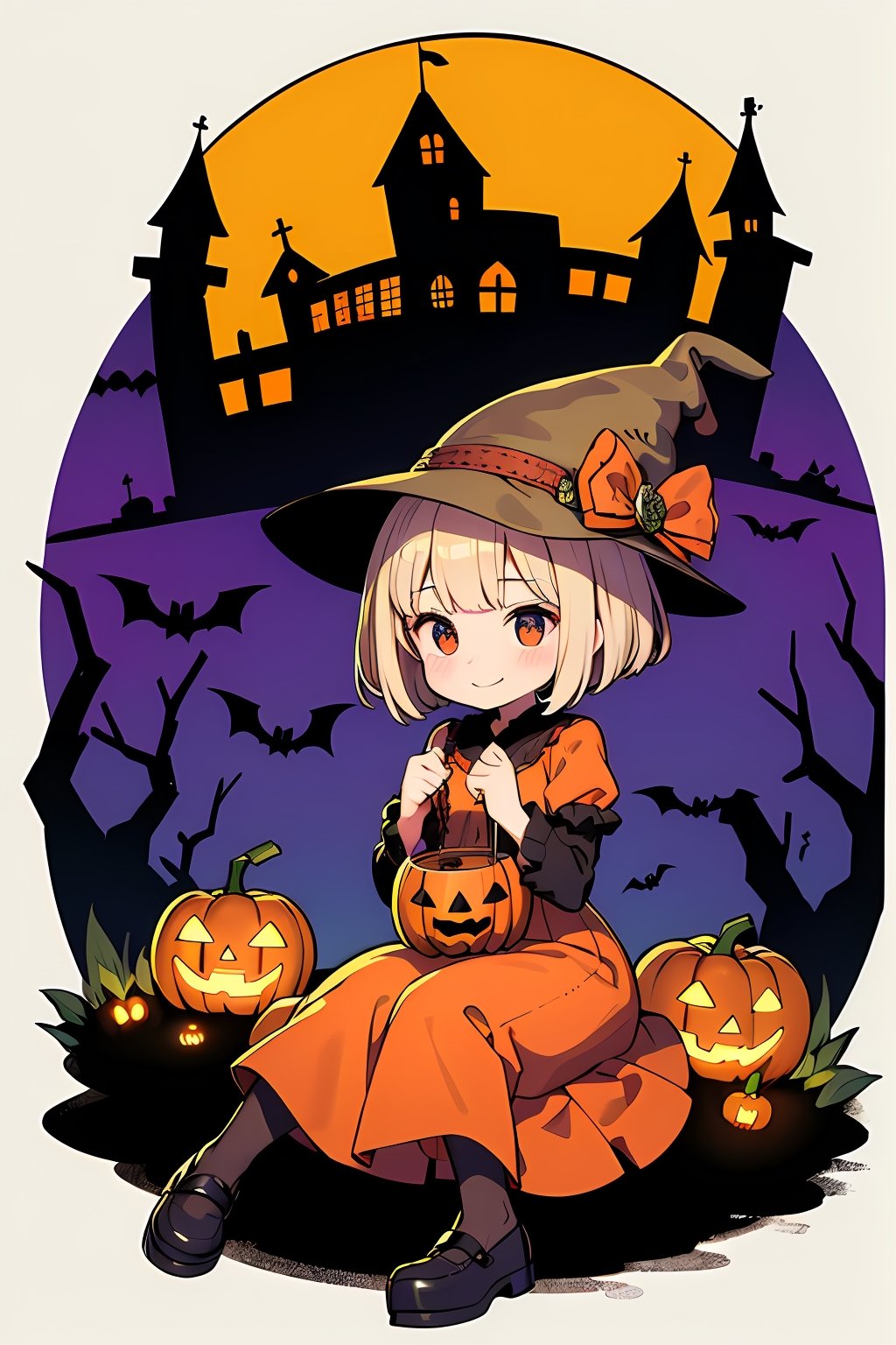 (absurdres, highres, ultra detailed, high resolution: 1.1)
BREAK
1girl (halloween lantern motif dress, dress with halloween lantern print, halloween themed hat, halloween themed shoes), smile,
BREAK
halloween monsters, pumpkin monsters,
BREAK
1boy (pumpkin monsters themed costume, halloween lantern helmet, dracula costume),
BREAK
night, full moon, village road, big cake castle, moon light, castle shadow, halloween,
BREAK
nice hands, perfect hands,