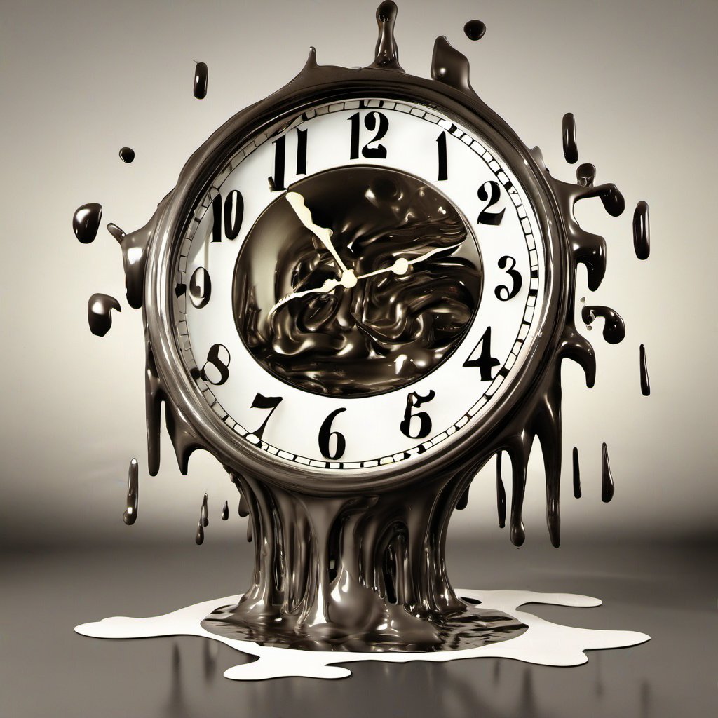 Melting Clocks, The Melting clock is wrung out like a rag, (Surrealism), wide angle, wide shot