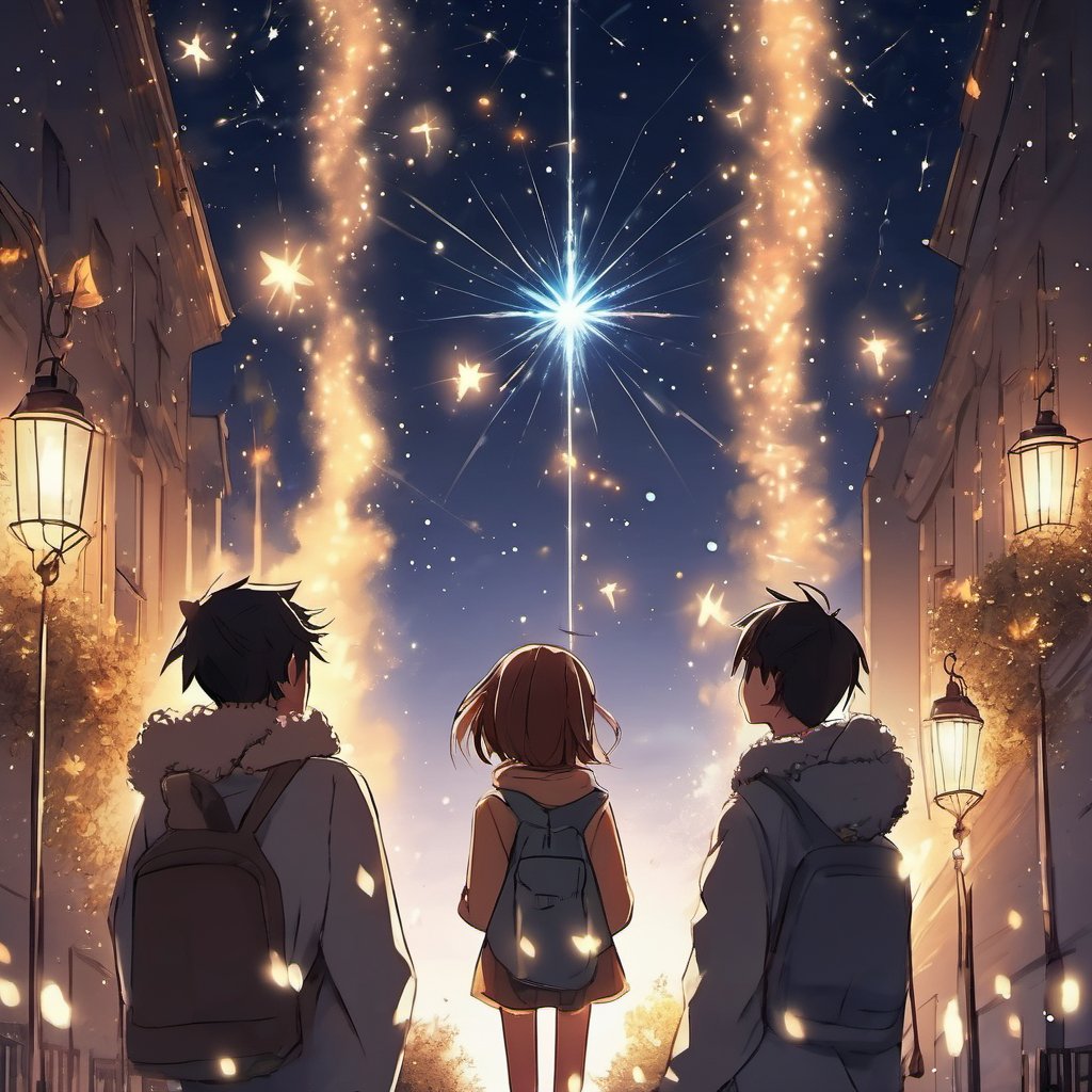 spark,connect each other in the air, starry sky