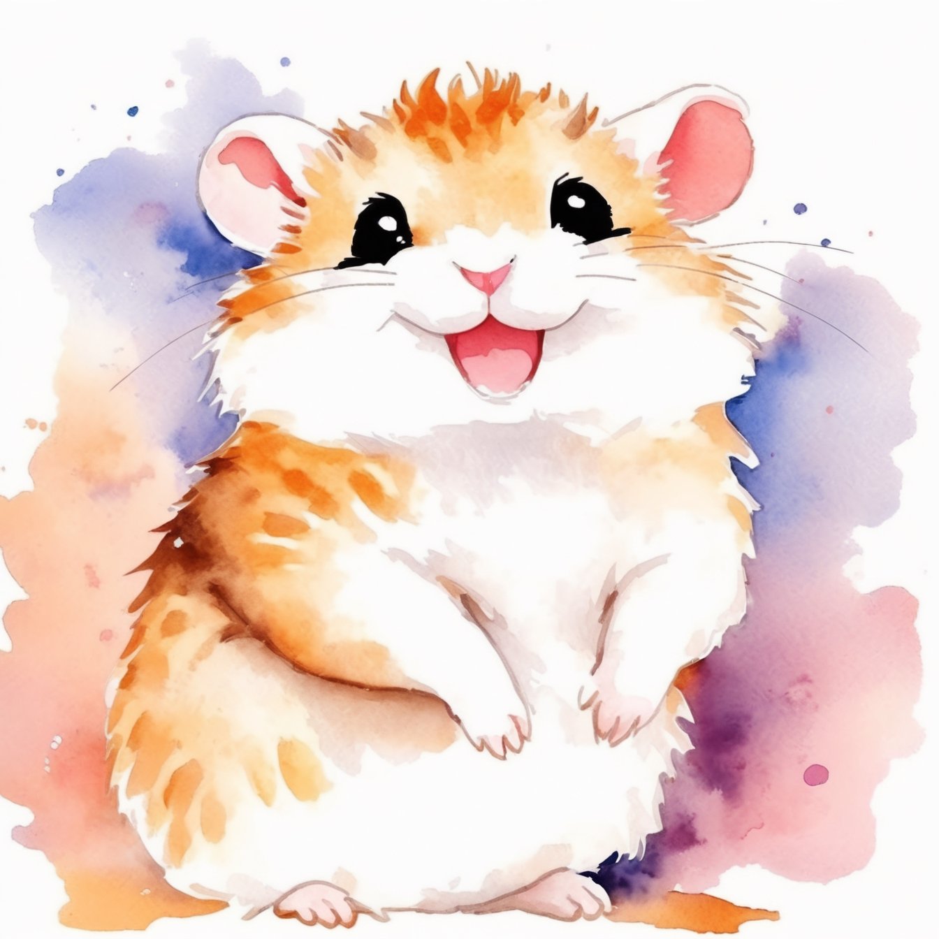 a hamster is sitting on the head of a cute cat , watercolor, white background, Praful Sawant,