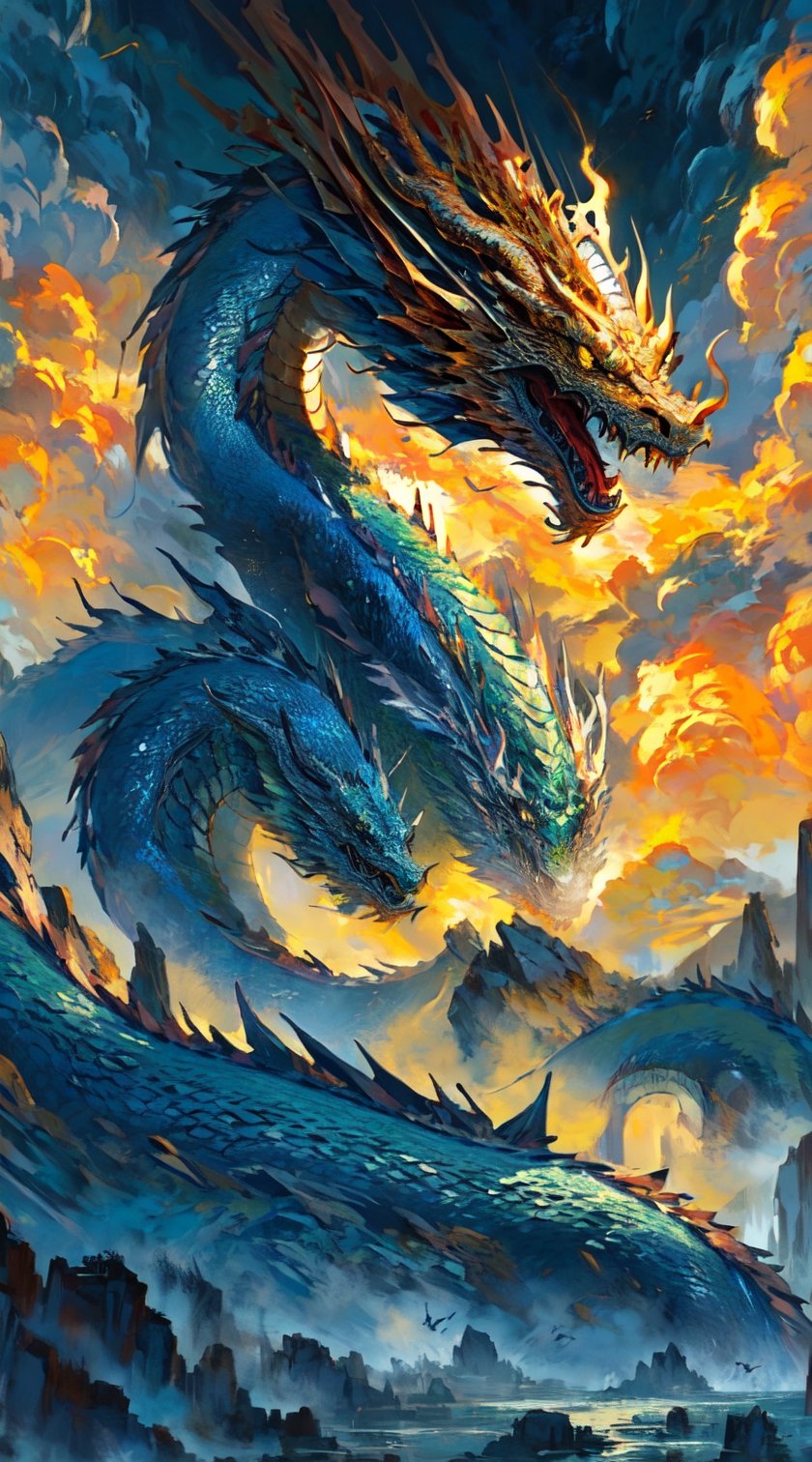 GODZILKA MONSTER a dragon with a golden halo in the background, by Yang J, legendary dragon, dragon art, loong, black dragon, chinese dragon concept art, god of dragons, colossal dragon as background, epic dragon, dragon centered, dragon portrait, portrait of a dragon, cyborg dragon portrait, dragon mawshot art, a majestic gothic dragon, oil painting of dragon,long,M4rbleSCNEW, , , 