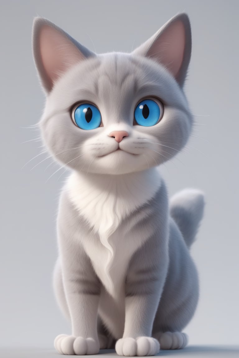 cat, happy, big ears, loving eyes, blue eyes,3d style, grey cat