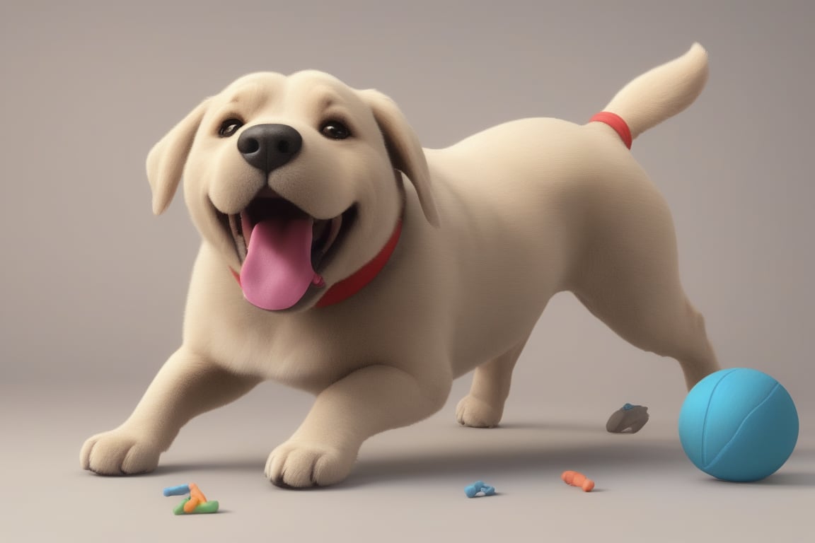 dog, happy, 3d style, big dog, playing with a toy
