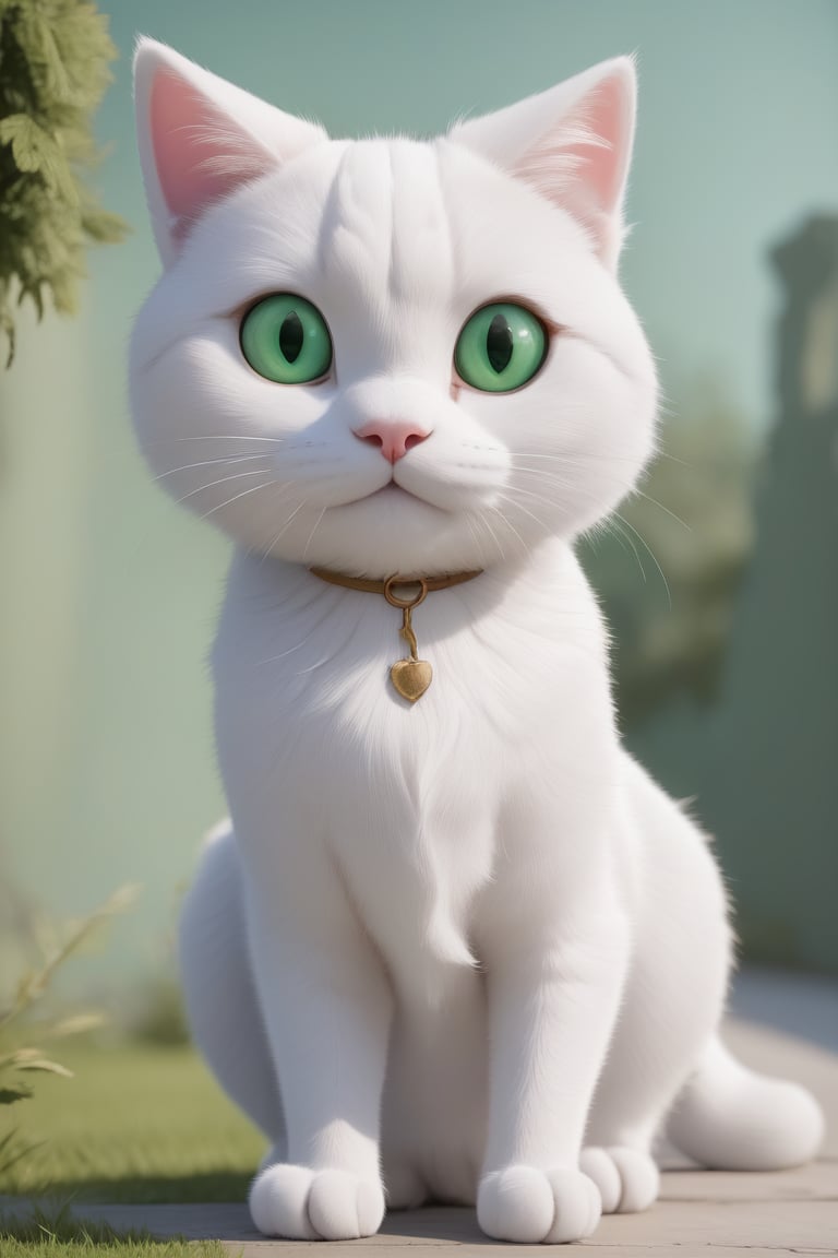 cat, happy, big ears, loving eyes, green eyes,3d style, white cat