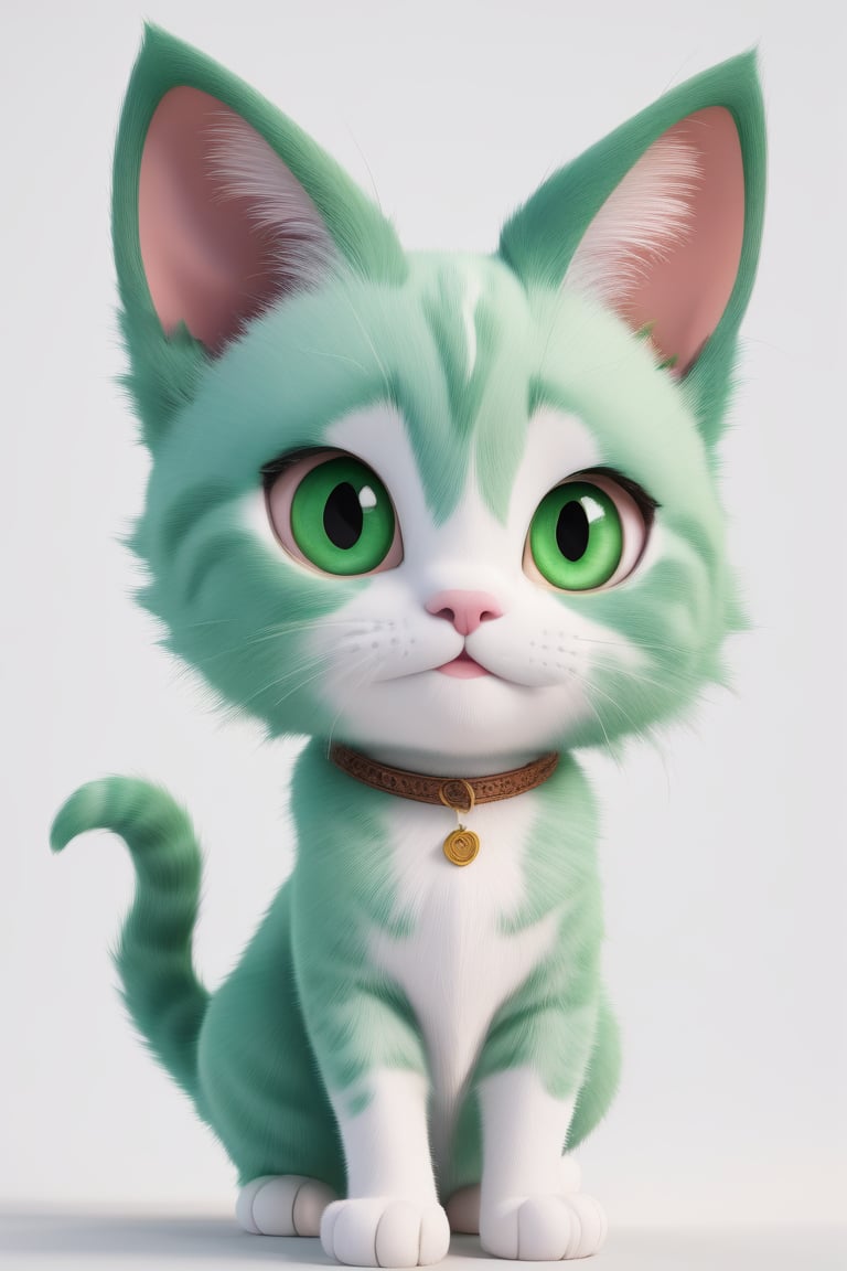 cat, happy, big ears, loving eyes, green eyes,3d style