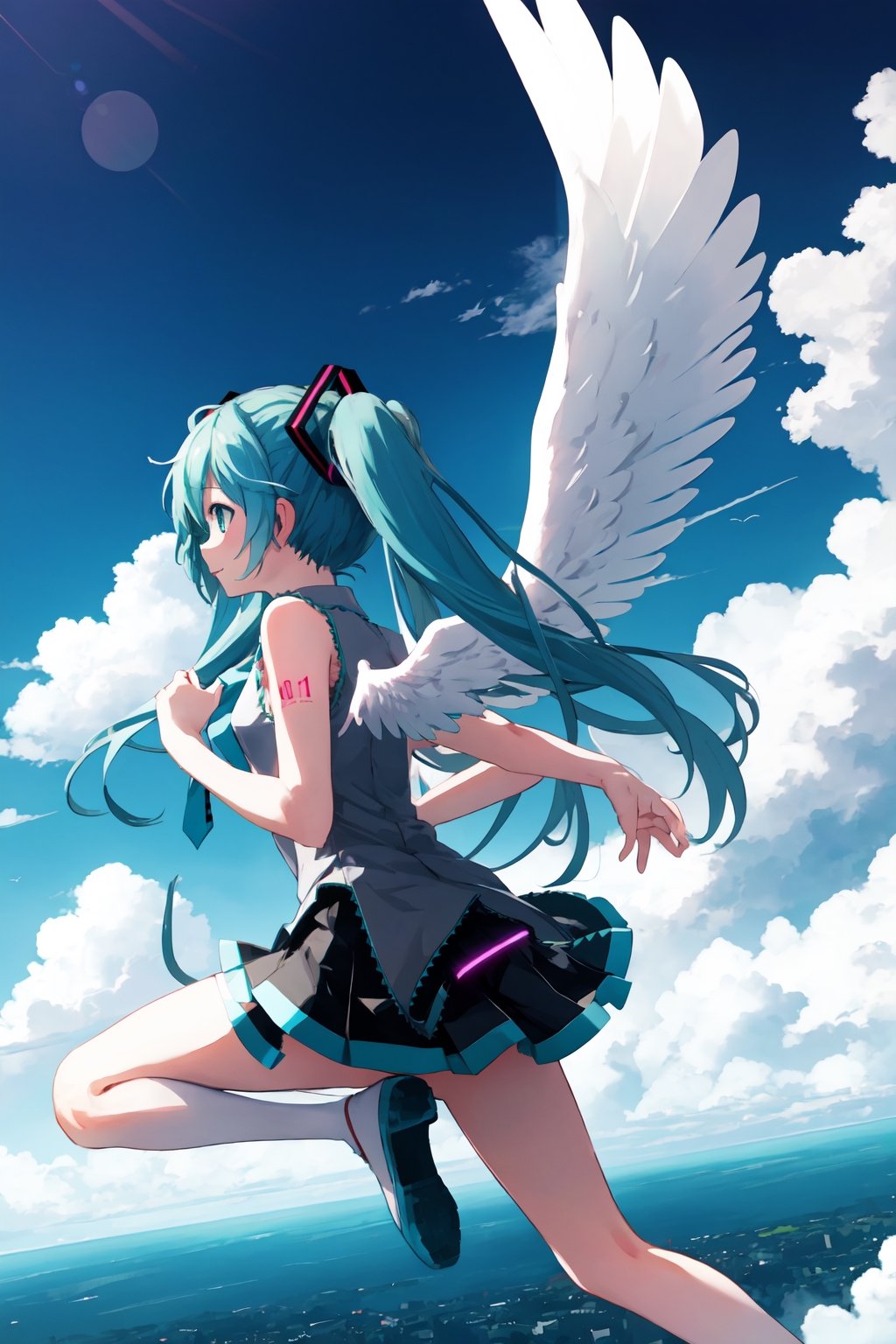 hatsune_miku,sky,wings,landing