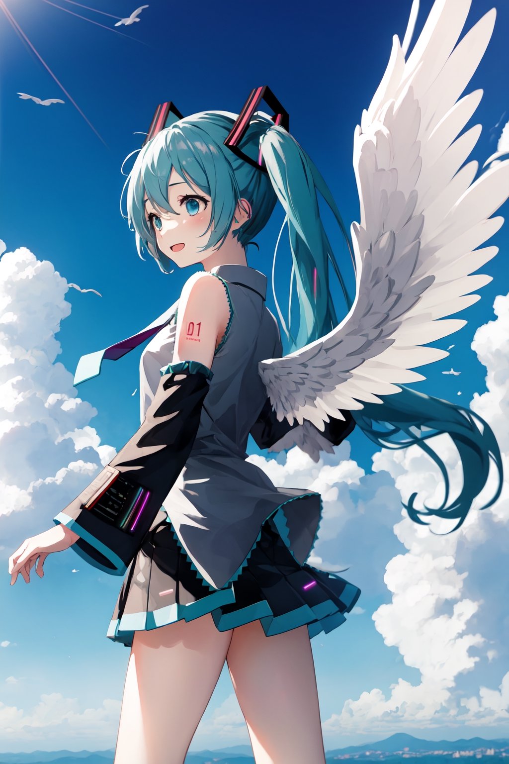 hatsune_miku,sky,wings,landing