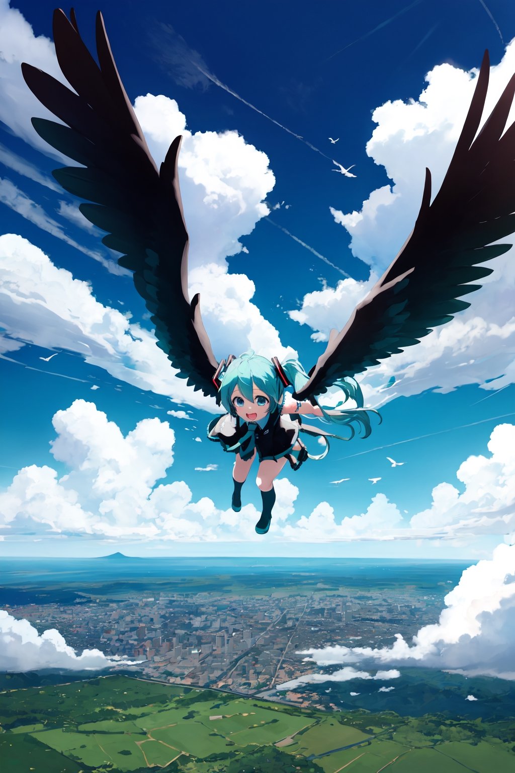 hatsune_miku,sky,wings,flying