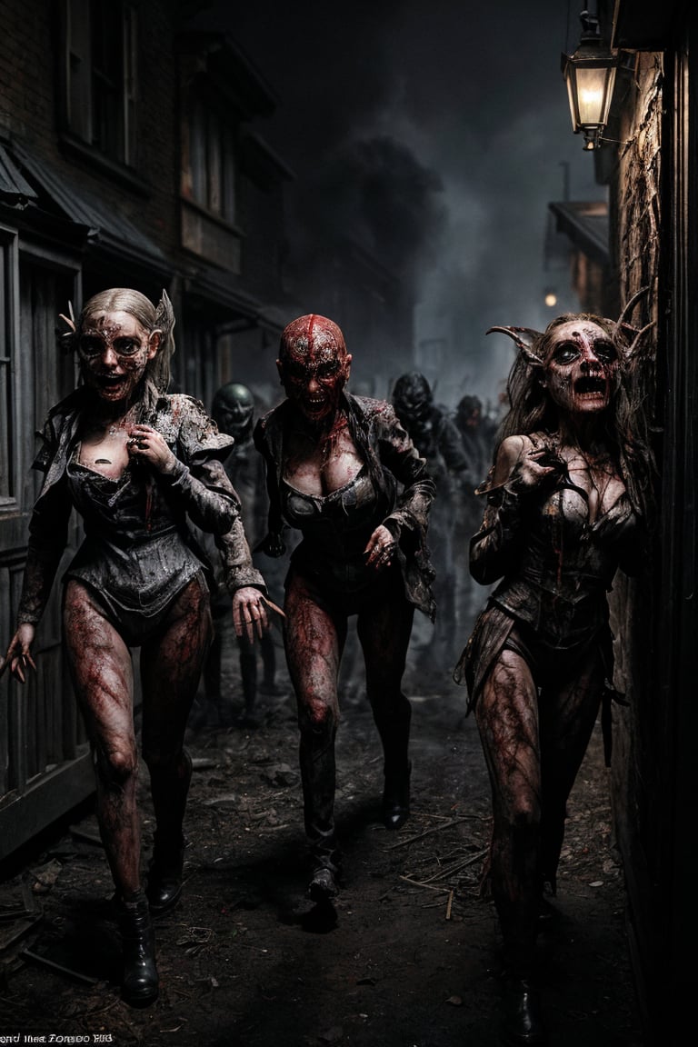 In the ravaged cityscape, a horde of abominations emerges from the shadows. Female dolls, their porcelain faces twisted in terror, are dragged by grotesque creatures: cremlins with razor-sharp claws and daemons with glowing red eyes. Amidst the chaos, ghostly apparitions flit about, while robots and androids lurk in the periphery, their cold, calculating gazes fixed on the mayhem.

From the closet, a figure emerges, its face a macabre jigsaw of bloody flesh and mucus-covered bone. Maggots writhe across its skin like living serpents as it moves with an unnatural, stiff gait. The air is heavy with the stench of giblets and decay.

As the camera zooms in, the doll's faces contort in a collective scream of terror, their frozen smiles now twisted into grotesque grimaces. The viewer is left with a moment of shiver, a frightening chill that sends a shiver down the spine. This illustration is a masterpiece of ultra-detailed realism, with every detail meticulously crafted to create an unsettling, apocalyptic landscape that will haunt the viewer's dreams.