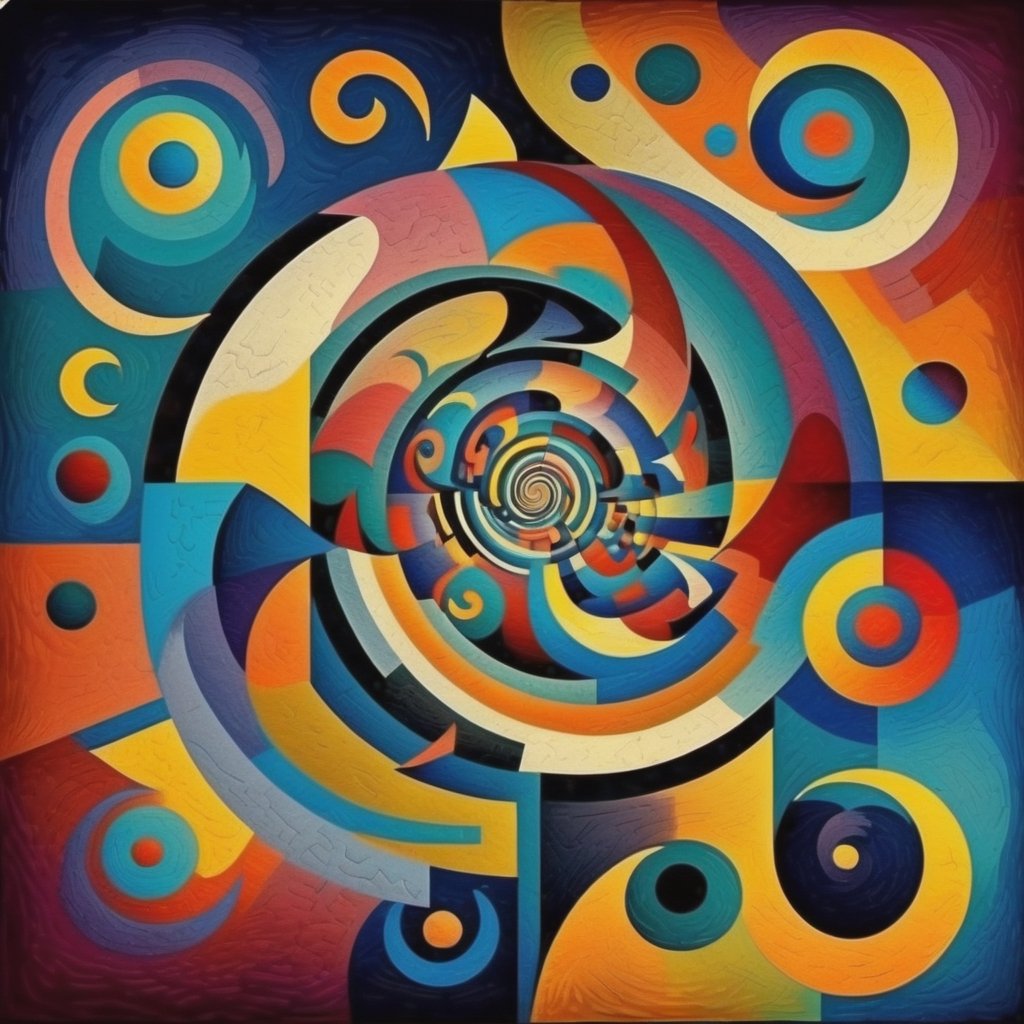 photo laberinth mixure of Kandinsky painting color style and Escher visual effects Style



