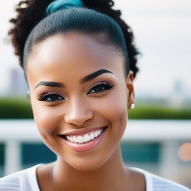 b3rli, smiling, black girl, light skin, city background