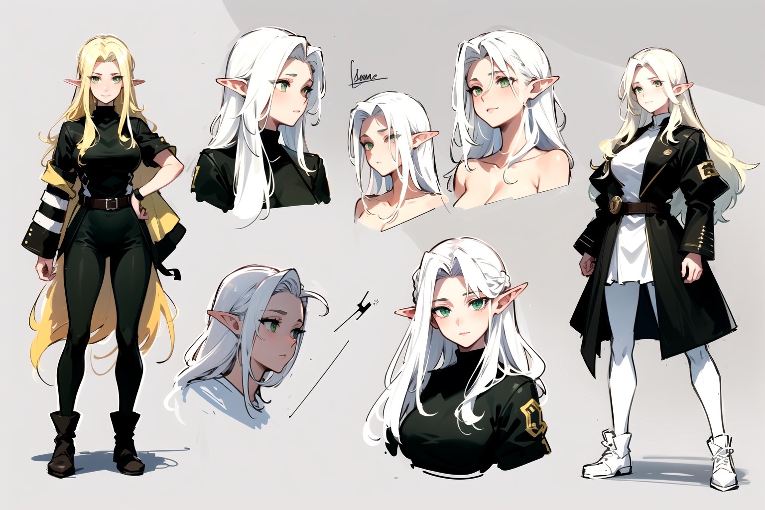 (CharacterSheet:1), 1girl, large breasts, ((yellow hair, long hair, green eyes)), elf, arc, archer, leather_clothes, medieval, heroic_fantasy, smile face, multiple views (full body, upper body, 3/4 face), (simple background, white background), (masterpiece), (best quality, highest quality), (ultra detailed), (8k, 4k, intricate), (highly detailed), (detailed face), detailed_eyes, (gradients),(ambient light), (cinematic composition), (HDR:1) ,Accent Lighting, extremely detailed, original, highres,(perfect_anatomy:1.2),
rha30,SAM YANG,firefliesfireflies,