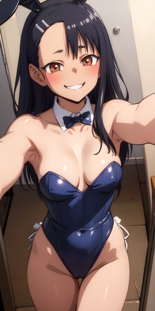 masterpiece, best quality, high resolution, smile, nagatoro hayase, selfie, torn, medium_breasts, playboy_bunny_leotard