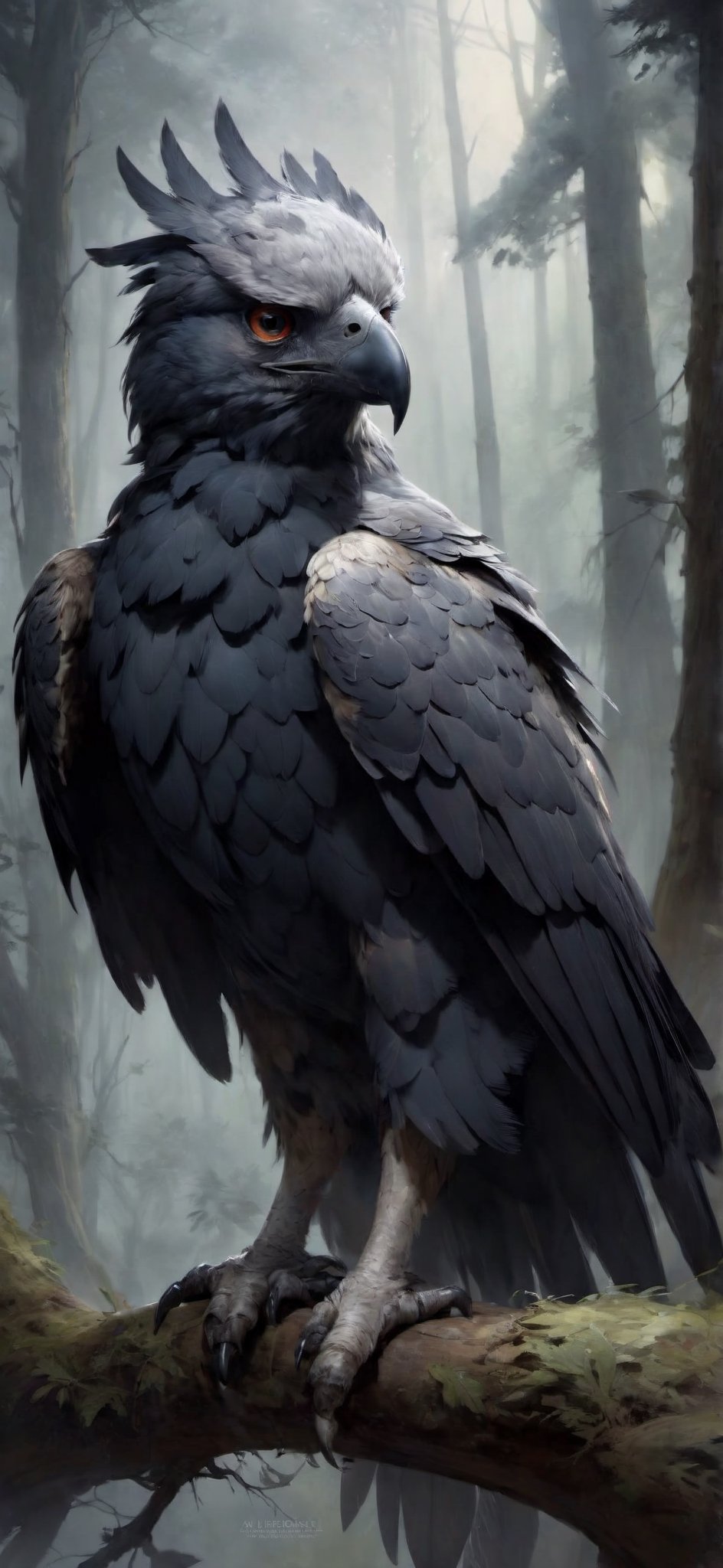 feral, harpy eagle, torn flesh, fantasy magic, dark light night, forest, intricate, elegant, sharp focus, illustration, highly detailed, digital painting, concept art, matte, art by wlop and artgerm and greg rutkowski and alphonse mucha, masterpiece, monster