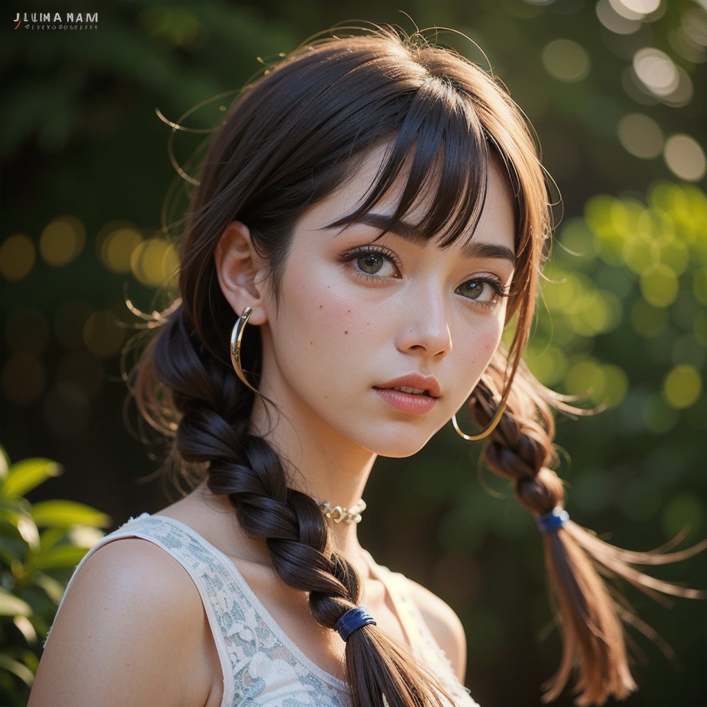 Protrait, photograph, androgynous hunnuman, oval jaw, delicate features, beautiful face, dreadlocked hair, long bangs, long ponytail, bright blue-green eyes, hindu art, Korean